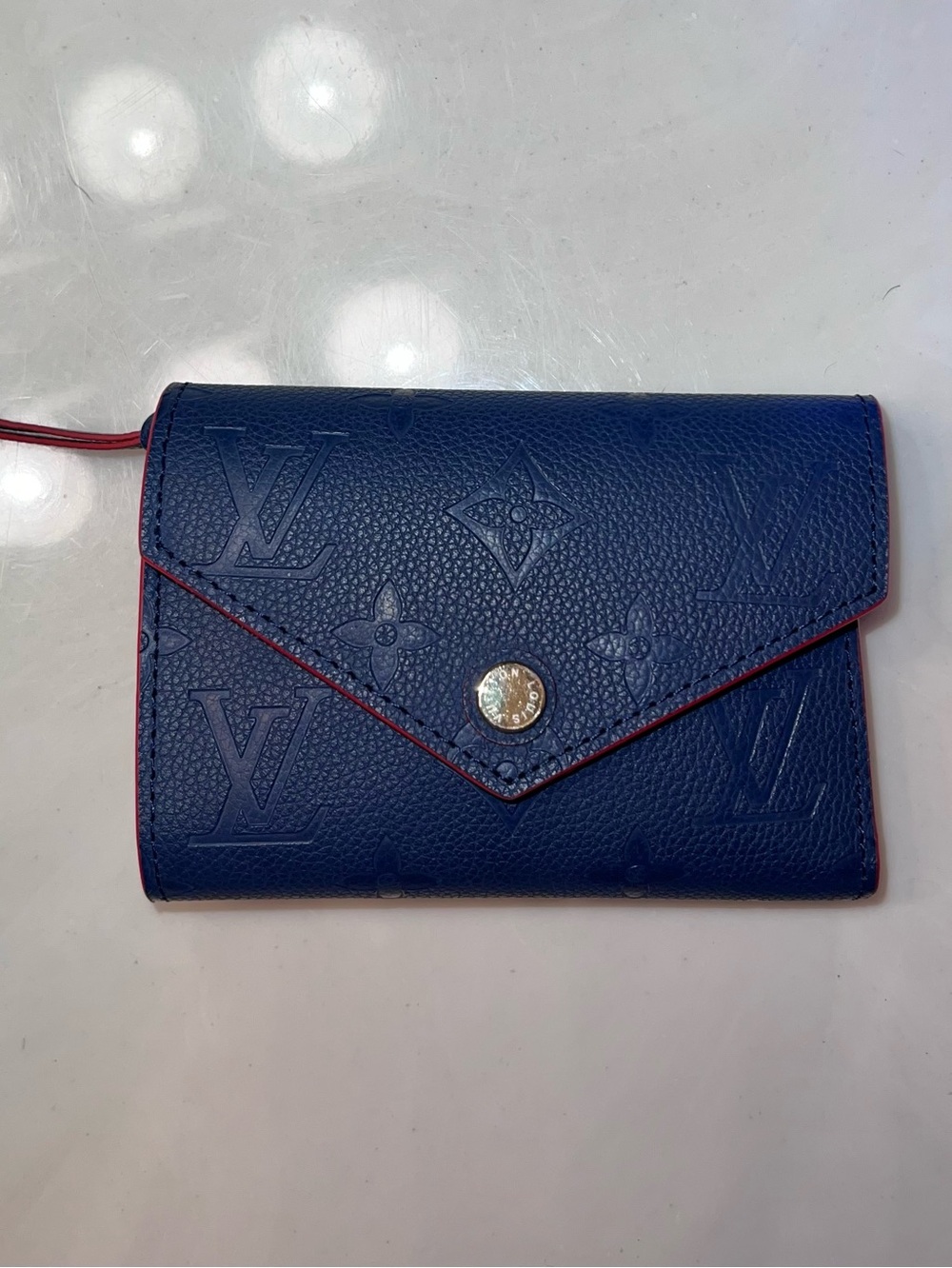 Luxury Navy Embossed Monogram Empreinte Envelope Wallet